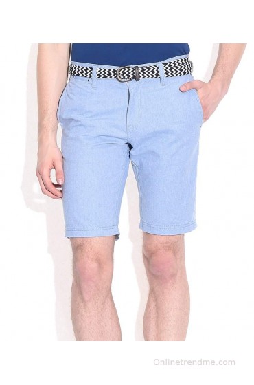 Celio Blue Cotton Solid Shorts